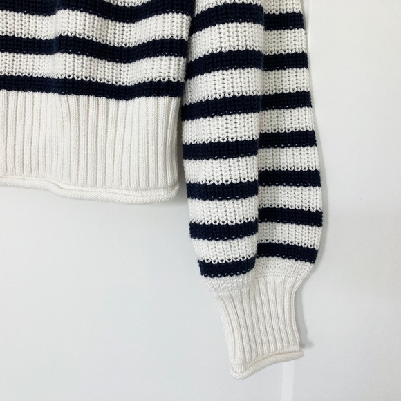 J. Crew Ribbed Cotton Button-Collar Sweater in Navy/White Stripe - S - Picture 4 of 5